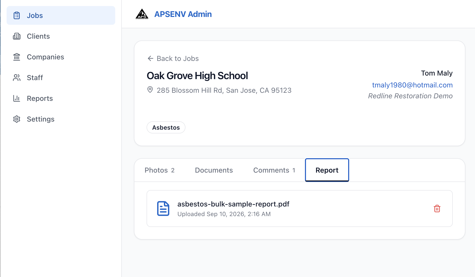 Report / document screen