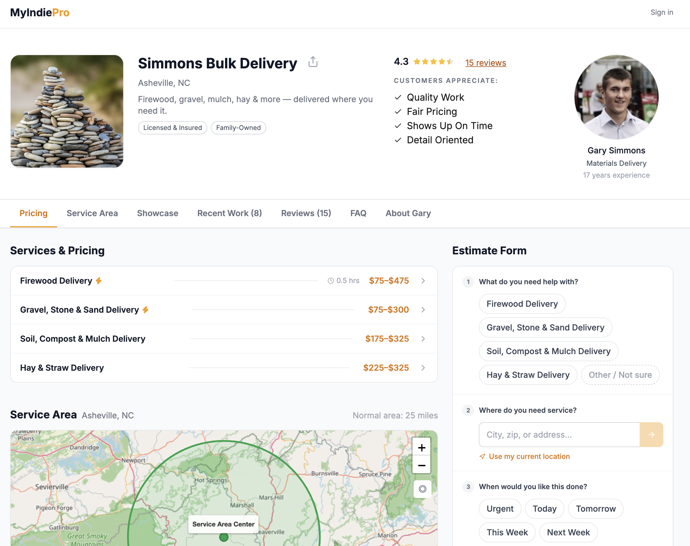 MyIndiePro customer-facing homepage screenshot