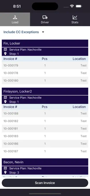 Spot Delivery invoices screen